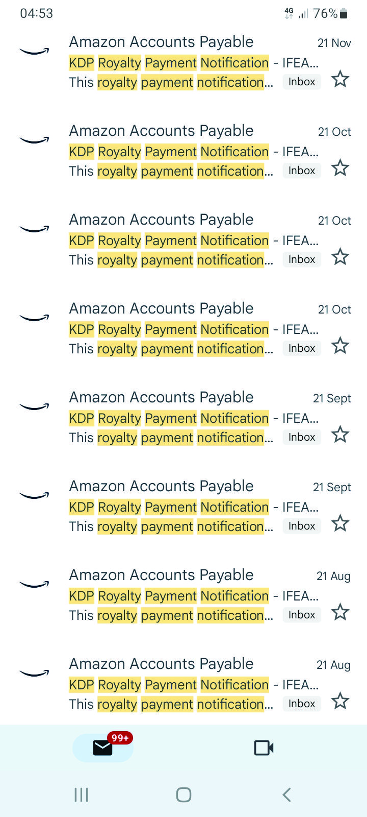 Amazon Kindle Payable Evidence